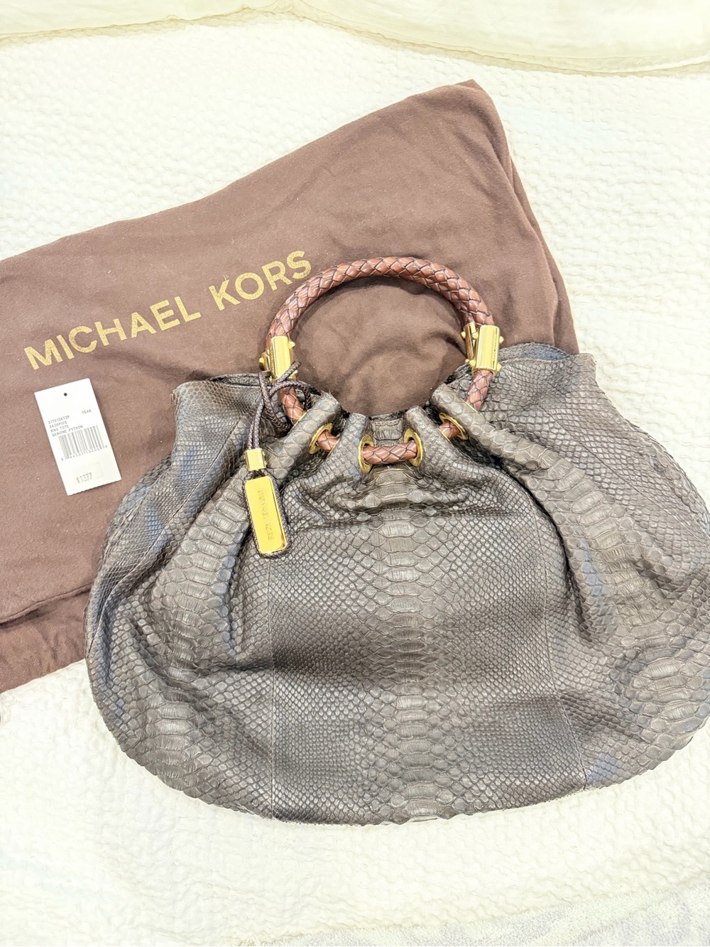 Rare Michael Kors Skorpios Genuine Python Bag with Braided Ring Handles